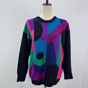 VTG Y2K Marnie West Wool Angora Sweater Color Block‎ Abstract Artsy Retro sz L